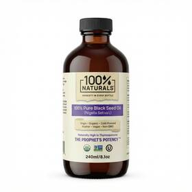 100%naturals 711583425851 Pure Virgin Organic Black Seed Oil 8oz Glass Premium Bottle - C