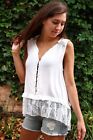 1303870636100 Pol New Trendy Clothing Comfy Sleeveless Ivory Button Up Lace