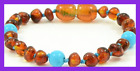 43207-22073 Baltic Amber Teething Bracelet For Babies Turquoise Beads Land Knotted