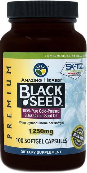 Amazing Herbs 665231131000 Black Oil 1250mg 100 Softgel - Cold-pressed Non Gmo