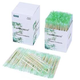 Toothpicks-500 Amrankuo Toothpicks-500/1000/2000 Individually Wrapped Bamboo Round 500count Portable Natural