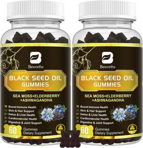 B Beworths 711181674156 Black Seed Oil And Sea Moss Gummies 2-pack Immune Joint Digestive Supp. 120 Ct