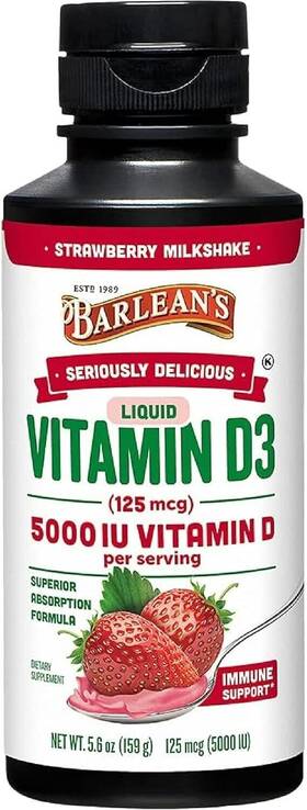 Barleans 705875802178 Seriously Delicious Vitamin D3 Strawberry Milkshake 5.6 Oz Liquid