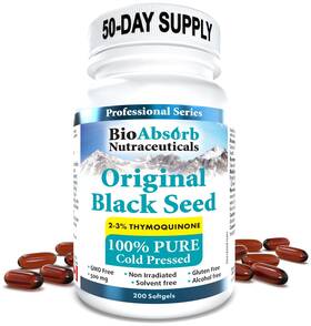 Bio Absorb Nutraceuticals 623543746909 Black Seed Oil Cold Pressed Capsules. 200 Softgels 500mg 50-day Su
