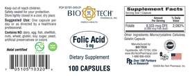 Bio-tech 042239260022 Folic Acid 5 Mg 100 Caps