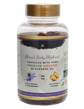 M03253 Blessed Body Blackseed Black Seed Oil Capsules Halal Organic 120 Softgels Cold Pressed Thymoquinone