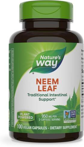 Branded 445021718795 Natures Way Neem Leaf 950mg 100 Caps Ayurvedic Intestinal Herb