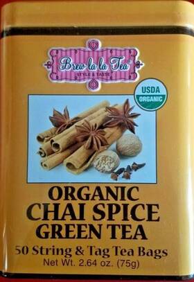 Brew La 879855004385 Tea Organic Chai Spice Green 50 String And Tag Bags