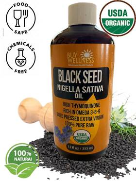 Buy Wellness 735424876107 100% Pure Virgin Certified Organic Black Seed Oil Edible Cold Pressed Cumin 12oz