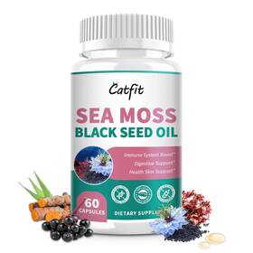 Catfit 770642236951 Sea Moss 3000mg Black Oil 2000mg With Ashwagandha Turmeric Elderberry Burd