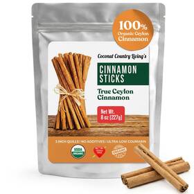 Coconut Country Livings 712038094790 Organic Ceylon Cinnamon Sticks 8 Oz Fair Trade Sourced Ounce Pack Of 1