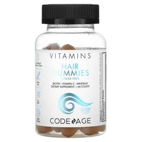 Age12111 Codeage Vitamins Hair Gummies Sugar Free Biotin Vitamin C Minerals Strawberry