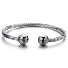 Mb-265 Coolsteelandbeyond Elastic Adjustable Mens Stainless Steel Magnetic Bangle Bracelet Silver Color