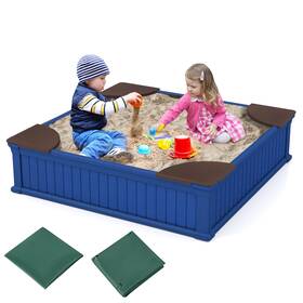 Us-2hcst11717 Costway Kids Outdoor Sandbox 48.5 Inch X 12.5 Large Hdpe Sandpit With Oxford Cover