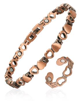 Fashtour 722024829473 99.99% Pure Copper Magnetic Bracelet And Ring Set For Women Heart Wire Desig