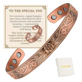 Fashtour 740207337621 Copper Bracelet And Rings For Women 12x Strength Magnetic Bra