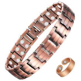 Ca-b0bj1mbmk9 Feraco Mens Copper Magnetic Bracelet And Ring Elegant 99.99% Solid Br