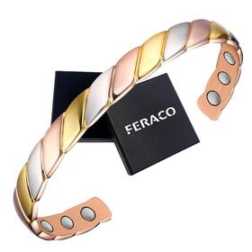 Fbag-uspy20211025002 Feraco Copper Magnetic Bracelet For Women Fashionable Braided Cuff Bangle With 3500