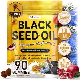 Fitvitality 605258132819 90 Black Seed Oil Gummies 500mg Cold-pressed Amla Bamboo
