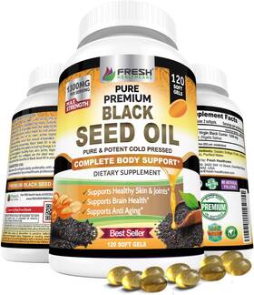 Fresh Healthcare 711841500764 Black Seed Oil Capsules Cold Pressed 1300mg - 100% Pure