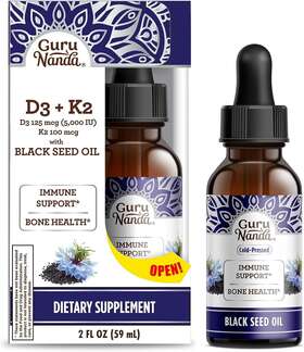 34-41-02z-08407-1 Gurunanda Black Seed Oil Rich In Vitamin D3 5000 Units K2 And E 2 Fl.oz