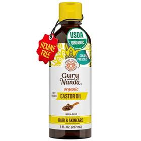 Gurunanda 445038019038 Castor Oil Organic Usda Certified 8 Fl Oz - 100% Pure And Natural Col