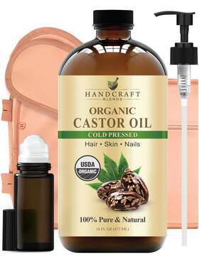 Handcraft Blends 850076948221 Cold-pressed Organic Castor Oil 16 Fl Oz Glass Bottle Roll On Re