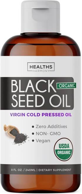 Healths Harmony 850006500284 Usda Organic Black Cumin Seed Oil Liquid 8 Fl Oz Premium Cold-pressed Nigel