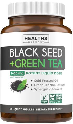 Tea-60 Healths Harmony Cold-pressed Black Seed Oil Capsules - Vegan Non-gmo Nigella Sativa See