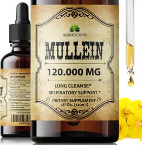 Herbalicious 072632928717 Mullein Drops For Lungs Organic Lung 4 Fl Oz Pack Of 1