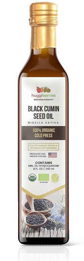 Huggiberries 719327477076 Organic Black Seed Oil Liquid - Glas Bottle- Gluten-free For
