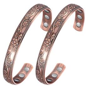 Fbag-usyx201116002 Jecanori 2pcs Magnetic Copper Bracelets For Women Vintage Flower 99.99% Pure B