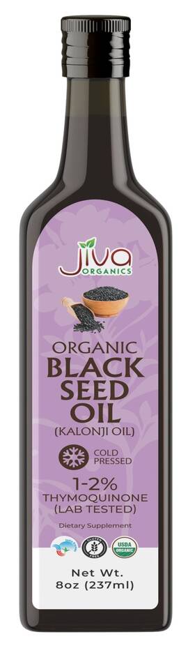 Jiva Organics 692991712583 Organic Black Seed Oil 8 Oz - Cold Pressed Lab Tested Thymoquinone 1.5-2% U