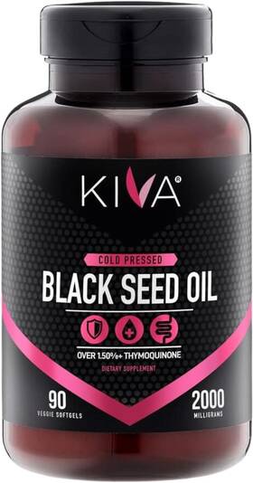 T9-f54j-32q6 Kiva Black Seed Oil Softgel Capsules - Cold-pressed 2000mg 1.5% High