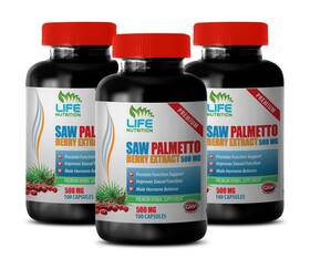 Life Nutrition 788619717518 Saw Palmetto Hair Loss - Berry 500mg Enhancement Capsules 3 Bottles