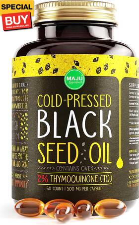Llc 313105920983 Majus Black Seed Oil Capsules - Cold Pressed 2% Thymoquinone 100% Turkish Bla