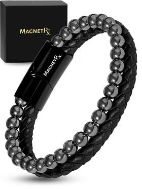 Rivg001 Magnetrx Hematite And Leather Magnetic Bracelet Max Strength Natural Stones