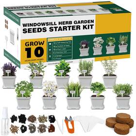 10h-w Meekear 10 Herb Seeds Garden Starter Grow Kit With White Pots Markers