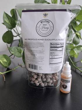 Pre190g2p Melipona Bee Raw Honey Propolis Eucalyptus Pearls Bag 16oz Free 1 Dropper 15ml
