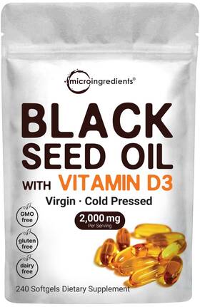 Blc-120 Micro Ingredients Black Seed Oil 2000 Mg With Vitamin D3 1000 Iu 240 Softgels