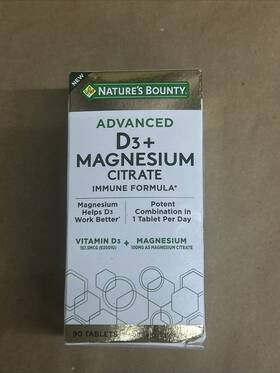 Nature S Bounty 074312011368 Natures Advanced D3 Magnesium Citrate 90 Tabs Exp. 10/2025
