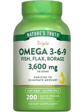 Natures Truth 840093106537 Triple Omega 3 6 9 3600mg 200 Softgels Fish Flax Borage