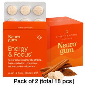 Neuro 869657000074 Gum Cinnamon Energy And Focus Vegan Sugar-free B-vitamins Pack Of 2
