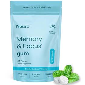 Neurogum 744110066050 Neuro Memory And Focus Gum 90 Pieces - Decaf Sugar Free With American Ginseng