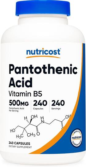 Nutricost 772195012709 Pantothenic Acid Vitamin B5 500mg 240 Capsules