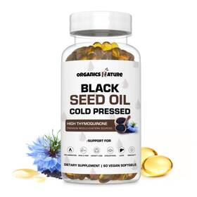 Organics Nature 860005019465 Black Seed Oil Capsules 1000mg Vegan Softgels For Hair And Ski