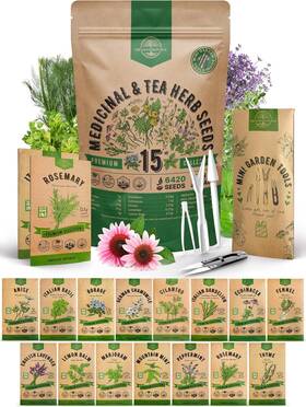 Organo Republic 734896921841 15 Medicinal And Tea Herb Seeds Variety Green Pink Yellow