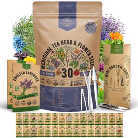 Organo Republic Orstf 22 14 Fba 30 Flower And Medicinal Tea Herb Seeds Green Pink Yellow