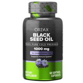 Bso-1000mg-60sg Orzax Black Seed Oil Cold Pressed 100% Pure Non-gmo - Rich In Omega 3 6 9 &
