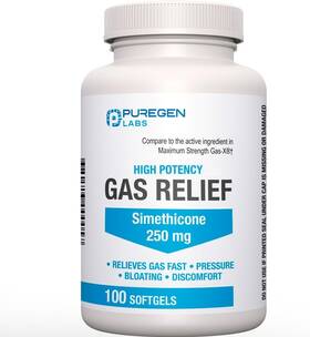 P Puregen Labs 380513000057 Maximum Strength Gas Relief Softgels With Simethicone 250 Mg Relieve